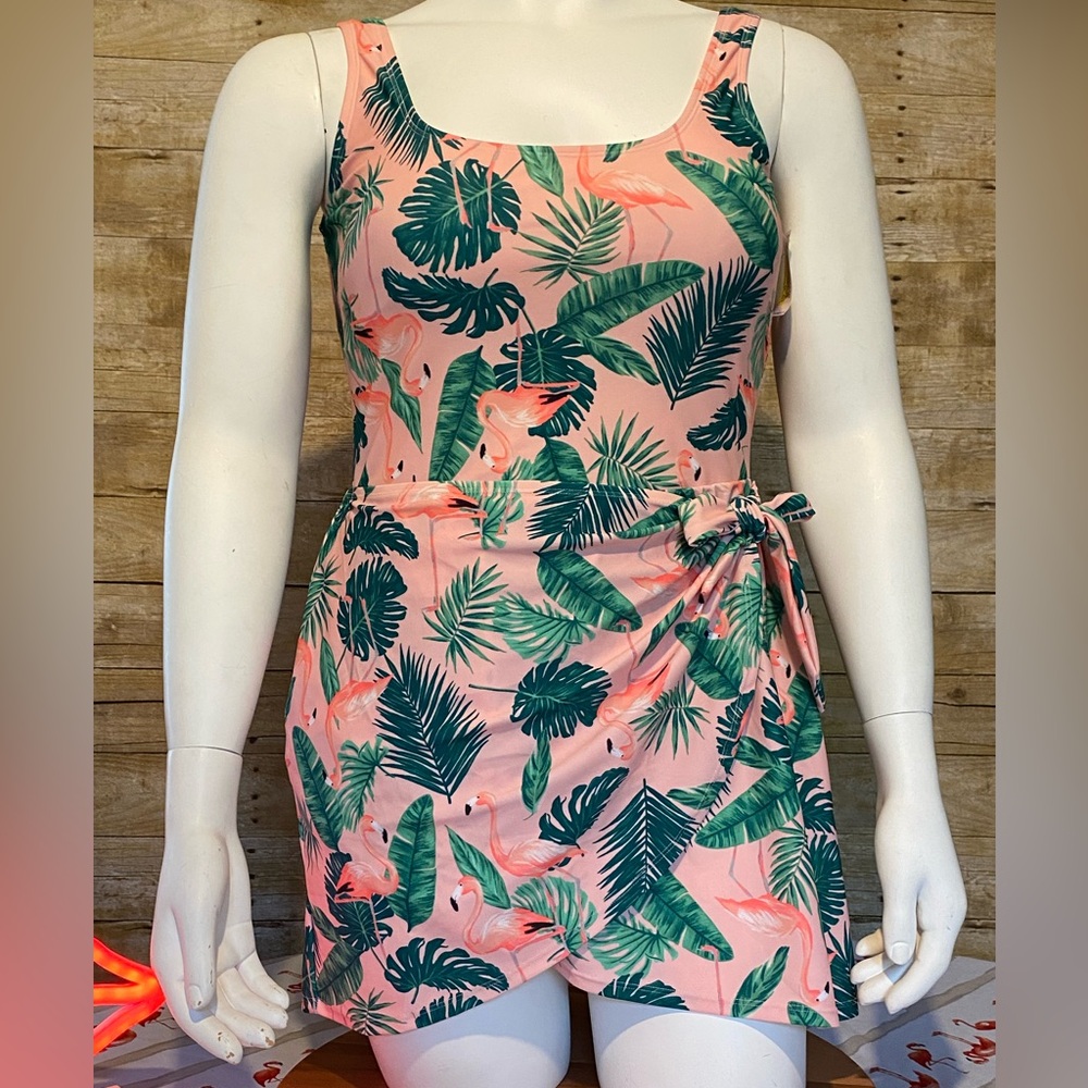 NWTS Old Navy Pink Flamingo Front Wrap Swim Dress